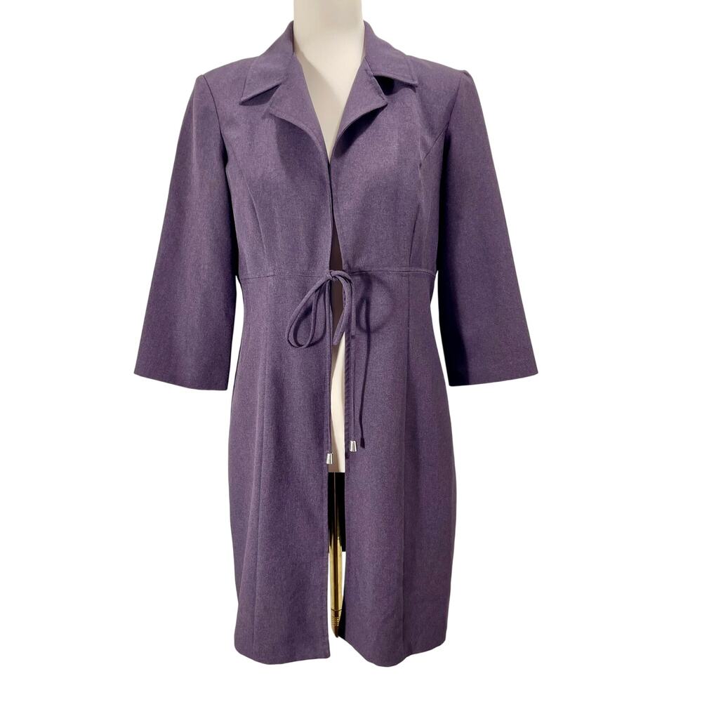 Vintage 90s Purple Open-Front Lapel Collar Midi Coat Cardigan Women's Size 10